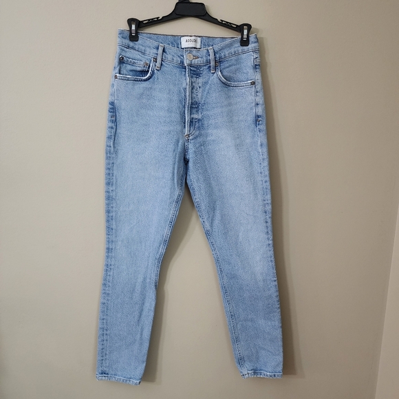Agolde Denim - Agolde Jeans Women Size 26 High Rise Slim Srtetch Button Fly Light Blue Cotton